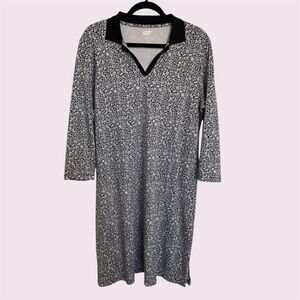 Lands’ End Large Black/White Floral Print 3/4 Sleeve Polo Dress EUC